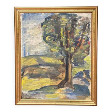 Original Mid Century Swedish Oil On Panel – “Träd” By Manfred – Dated 1959 – Vintage & Framed – 68 × 56 Cm
