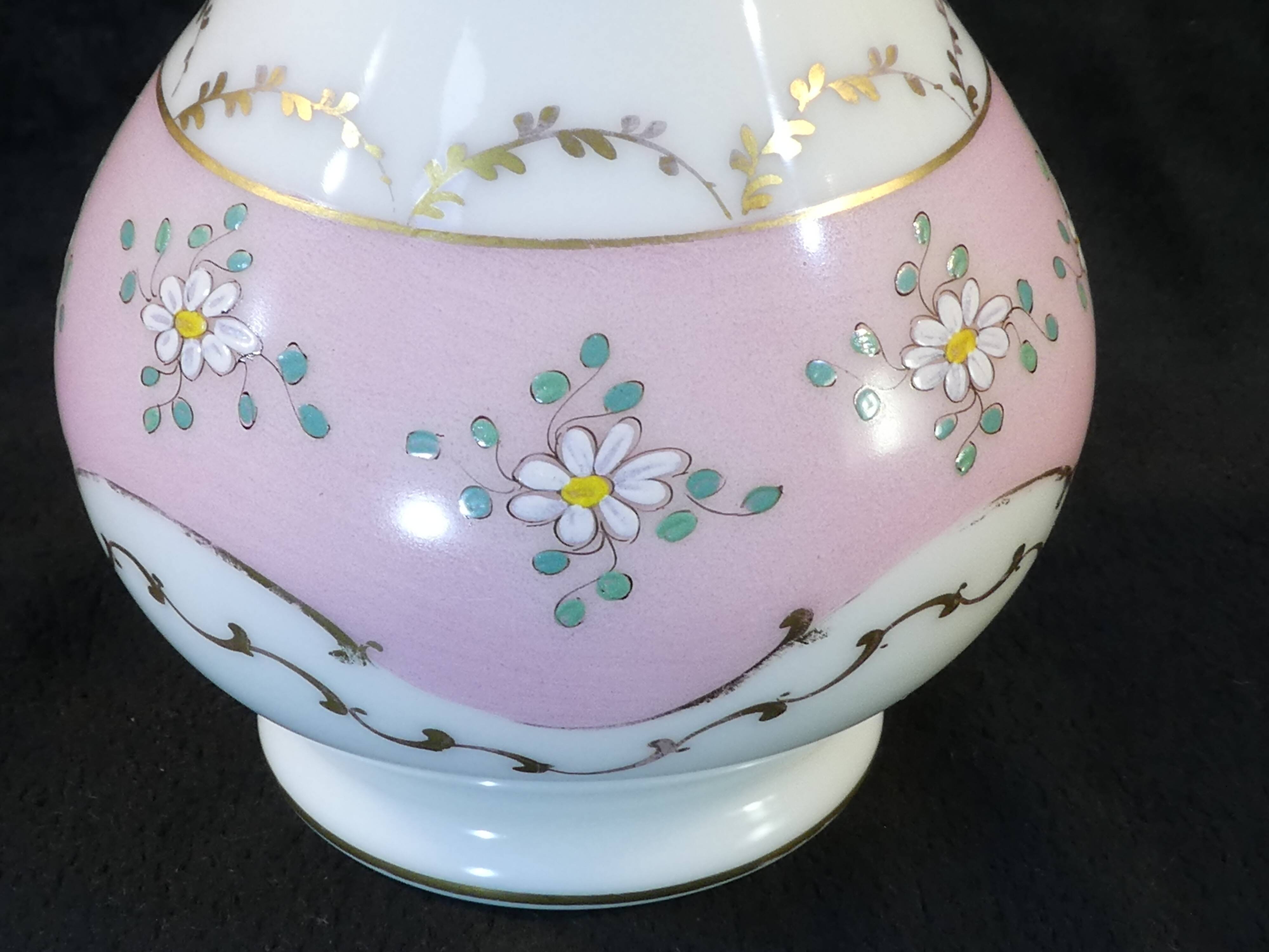 Pansu vase in opaline decoration of enamelled flowers NAPOLEON 3