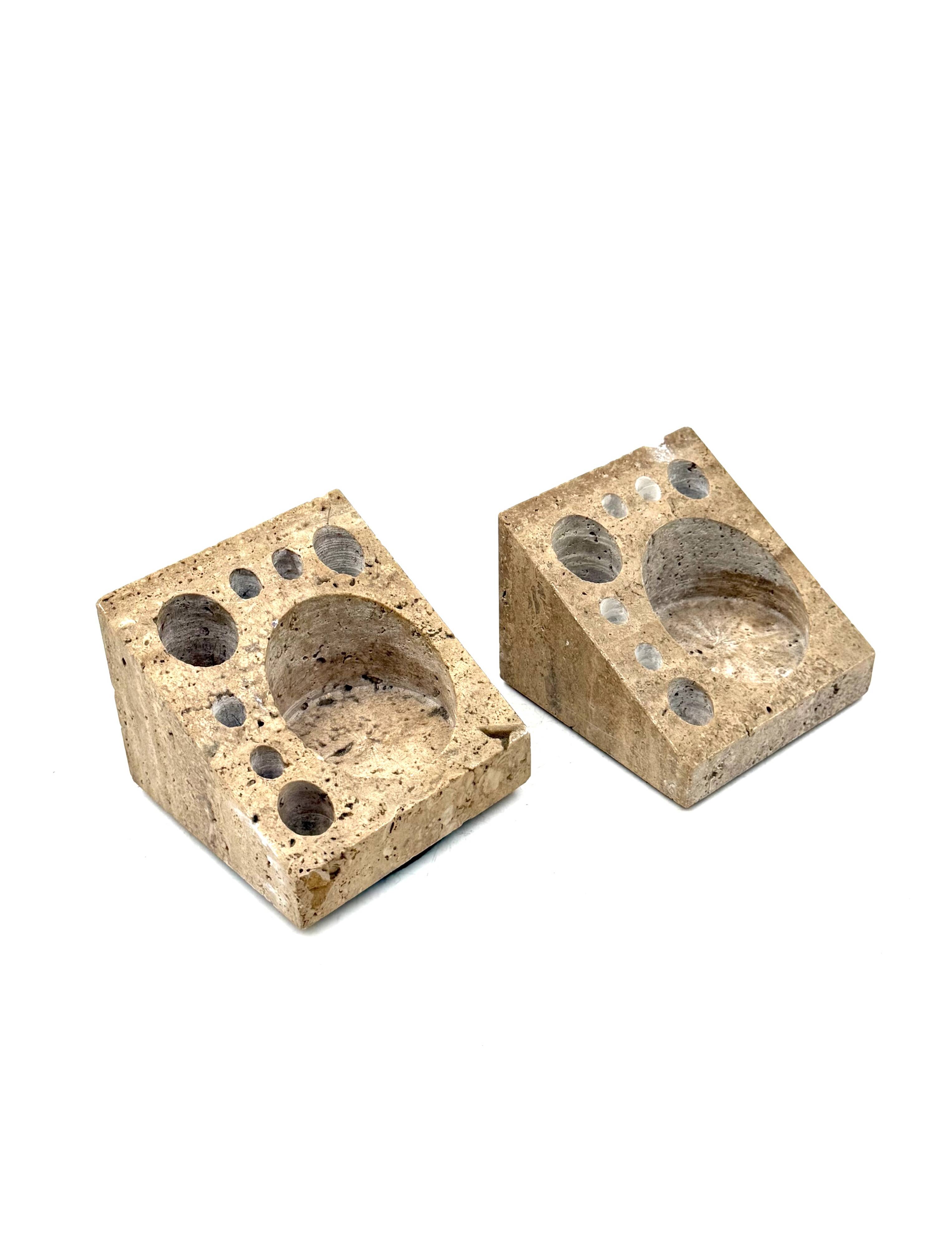 Enzo Mari, Set of 2 travertine desk organizers, Danese Italy 1970s