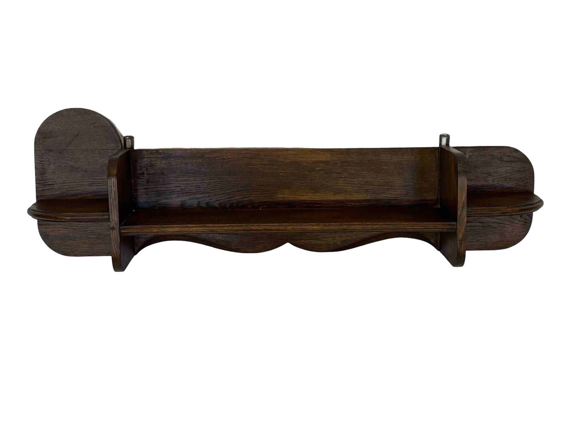 Vintage wooden wall shelve rack bookshelf in dark oak wood minimalist