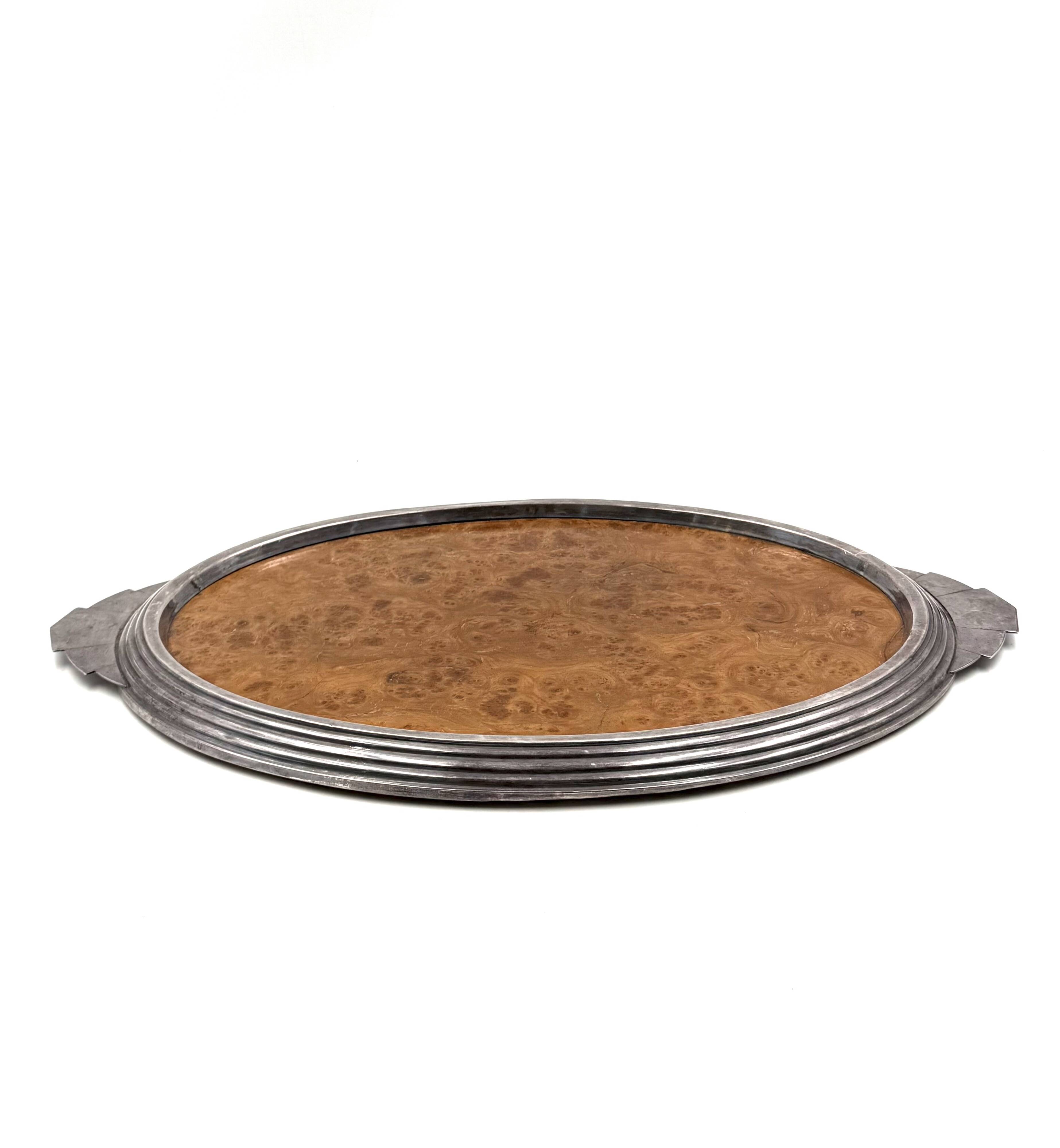 Art Deco burl wood tray, France 1930s