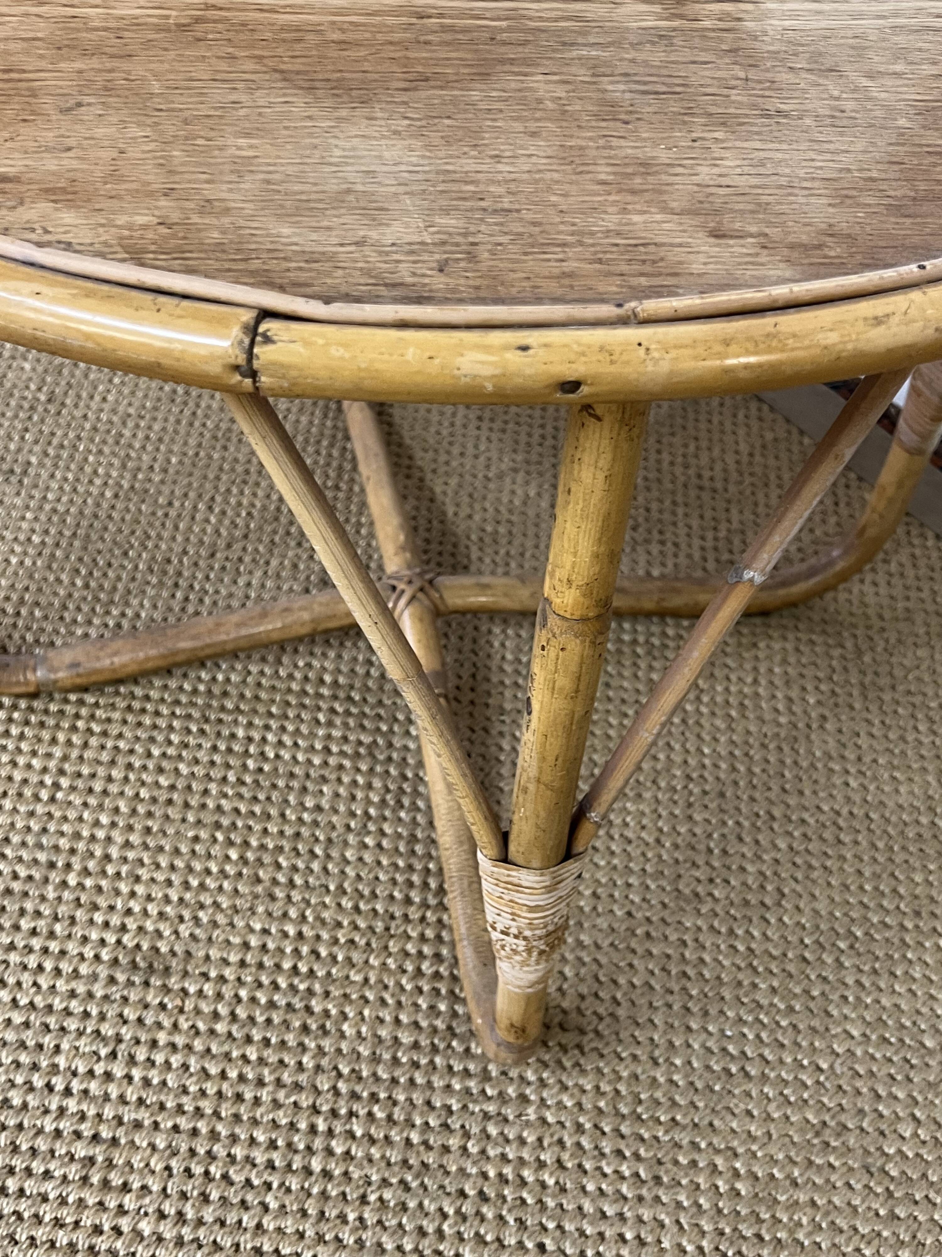 Small round vintage rattan table
