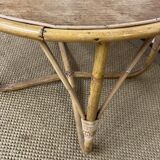 Small round vintage rattan table