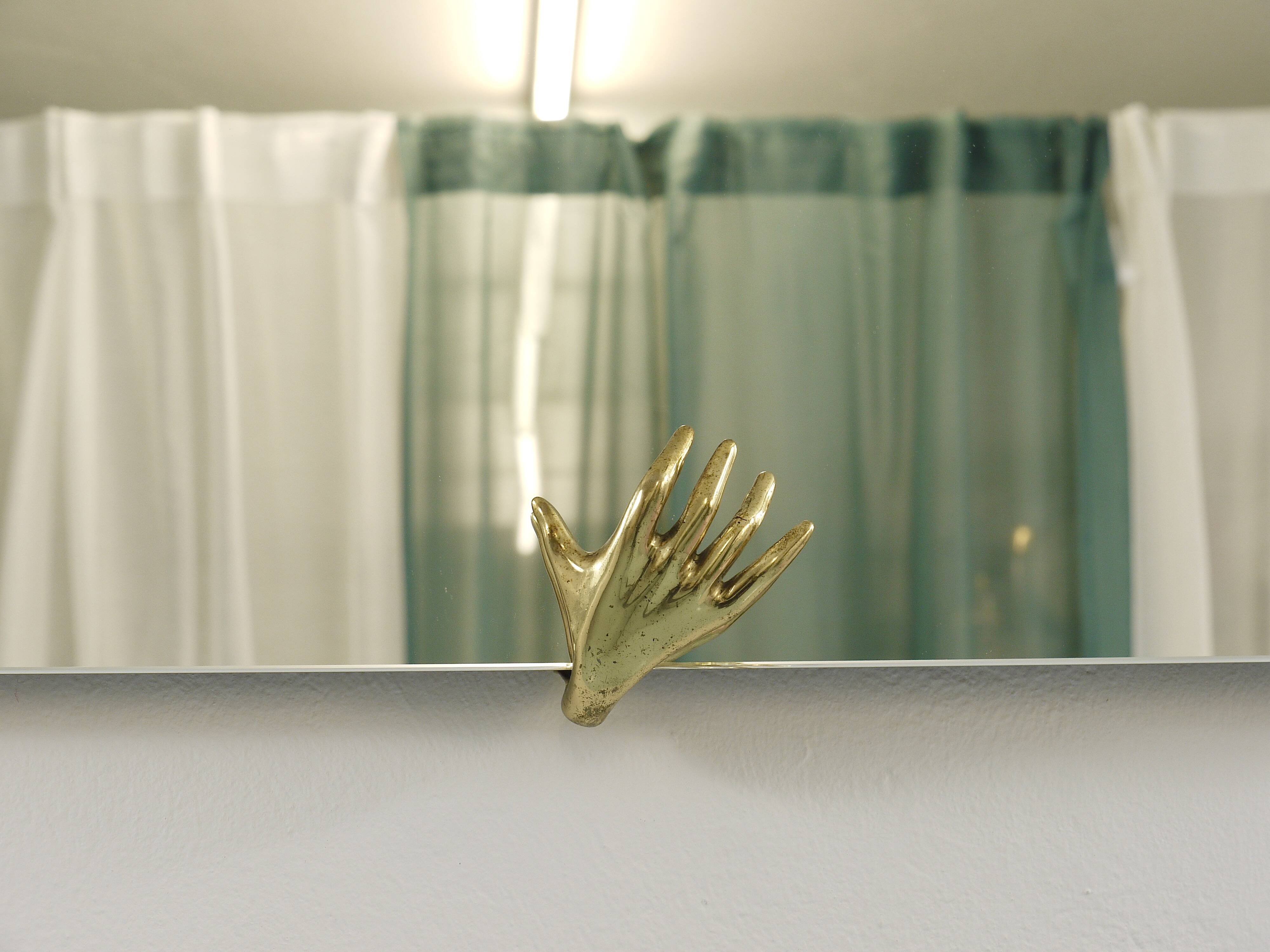 Scultpural Brass Hand Mid-Century Wall Mirror, Italy, 1950s