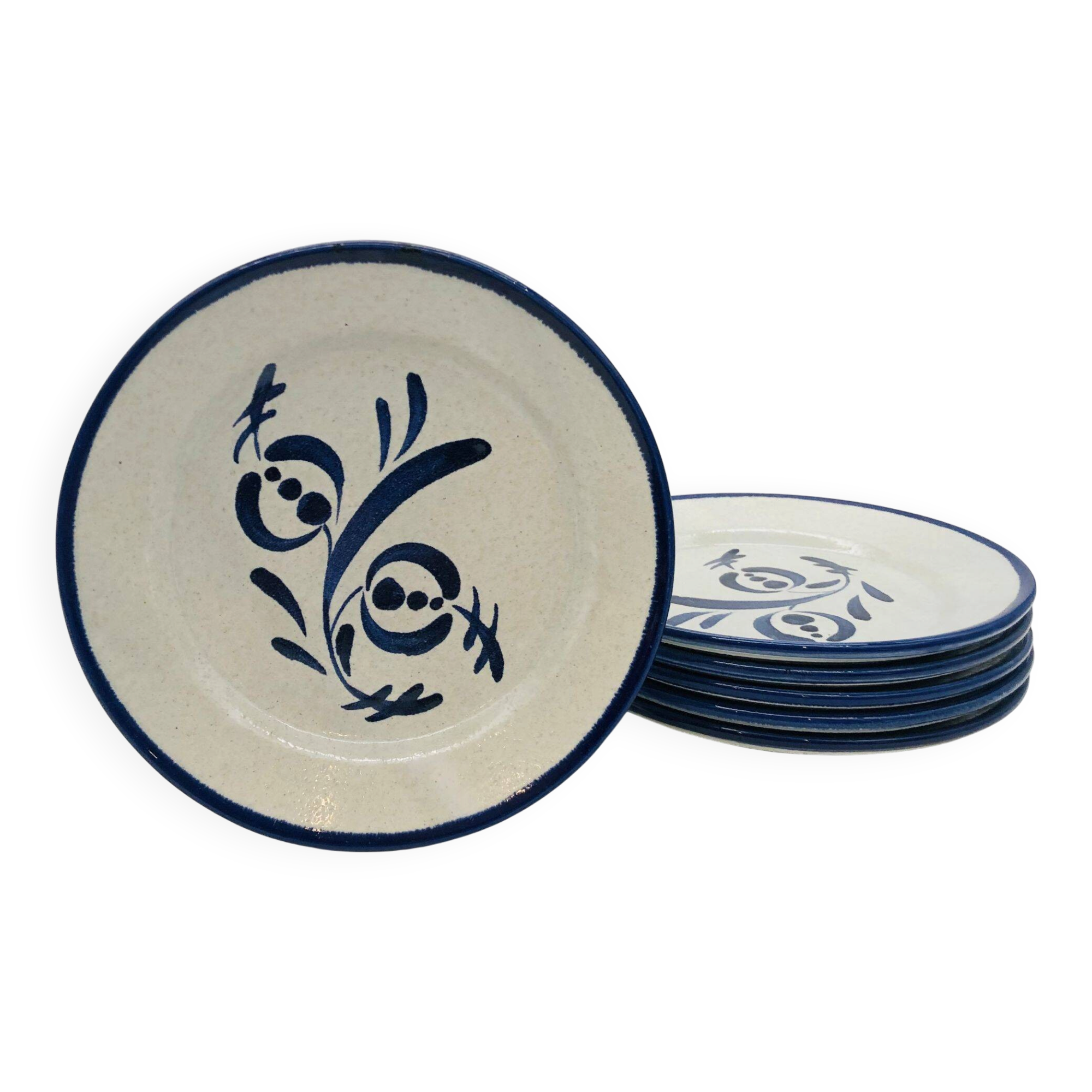 6 dessert plates, St Clément. Hand-painted decoration.