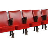 Series of 5 red skai and patinated cast Theater chairs