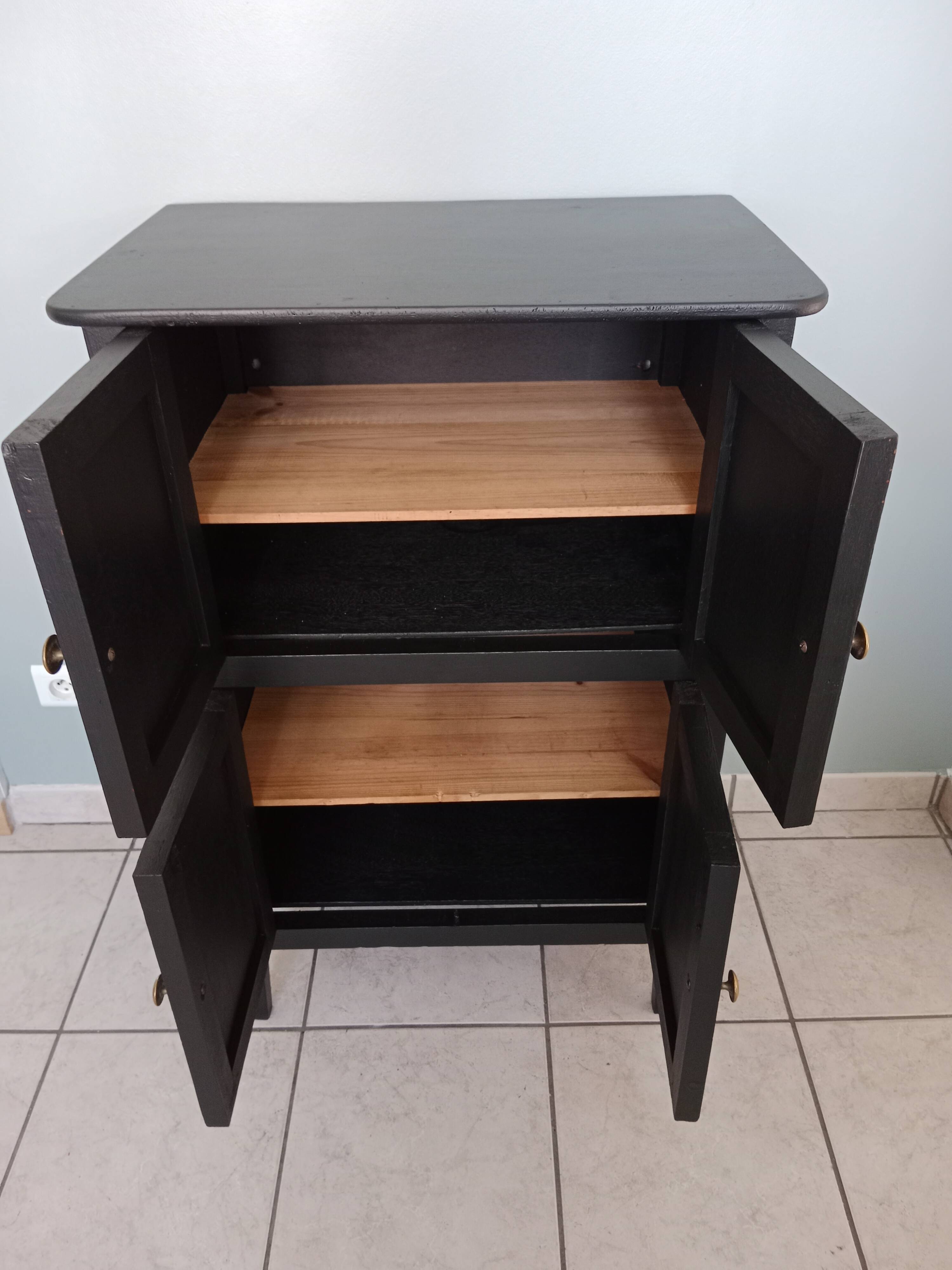 Small black Parisian sideboard vintage storage unit chest of drawers original Scandinavian industrial wood