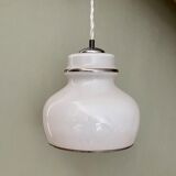 XXL vintage opaline pendant lamp with silver edges