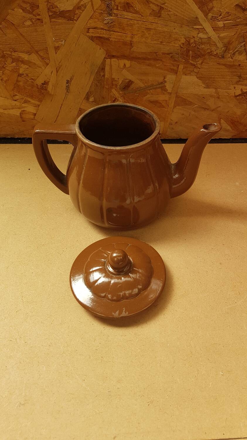 Old vintage brown ceramic romeo teapot