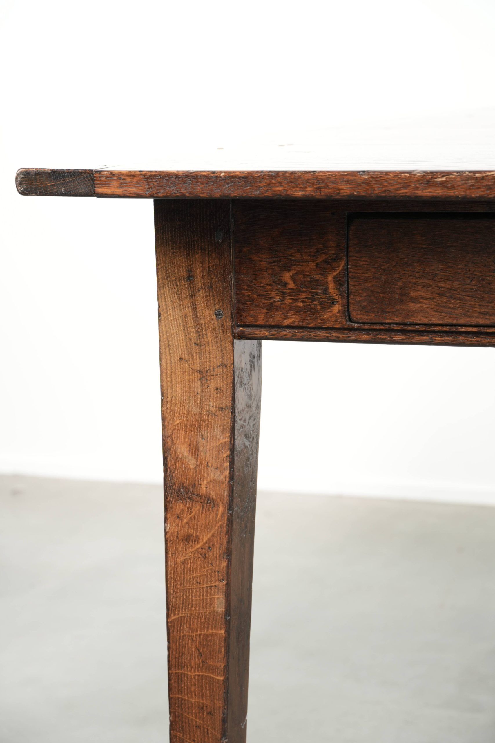 Old square oak dining table from the mid-20th century with 2 drawers