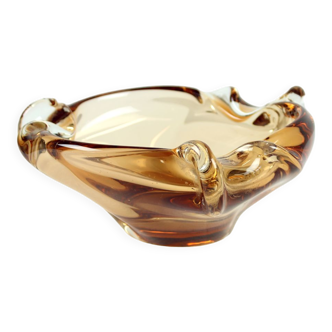 Art glass amber bowl by jan beranek for skrdlovice, czechoslovakia circa 1960