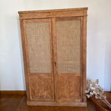 Raw wood cabinet & burlap