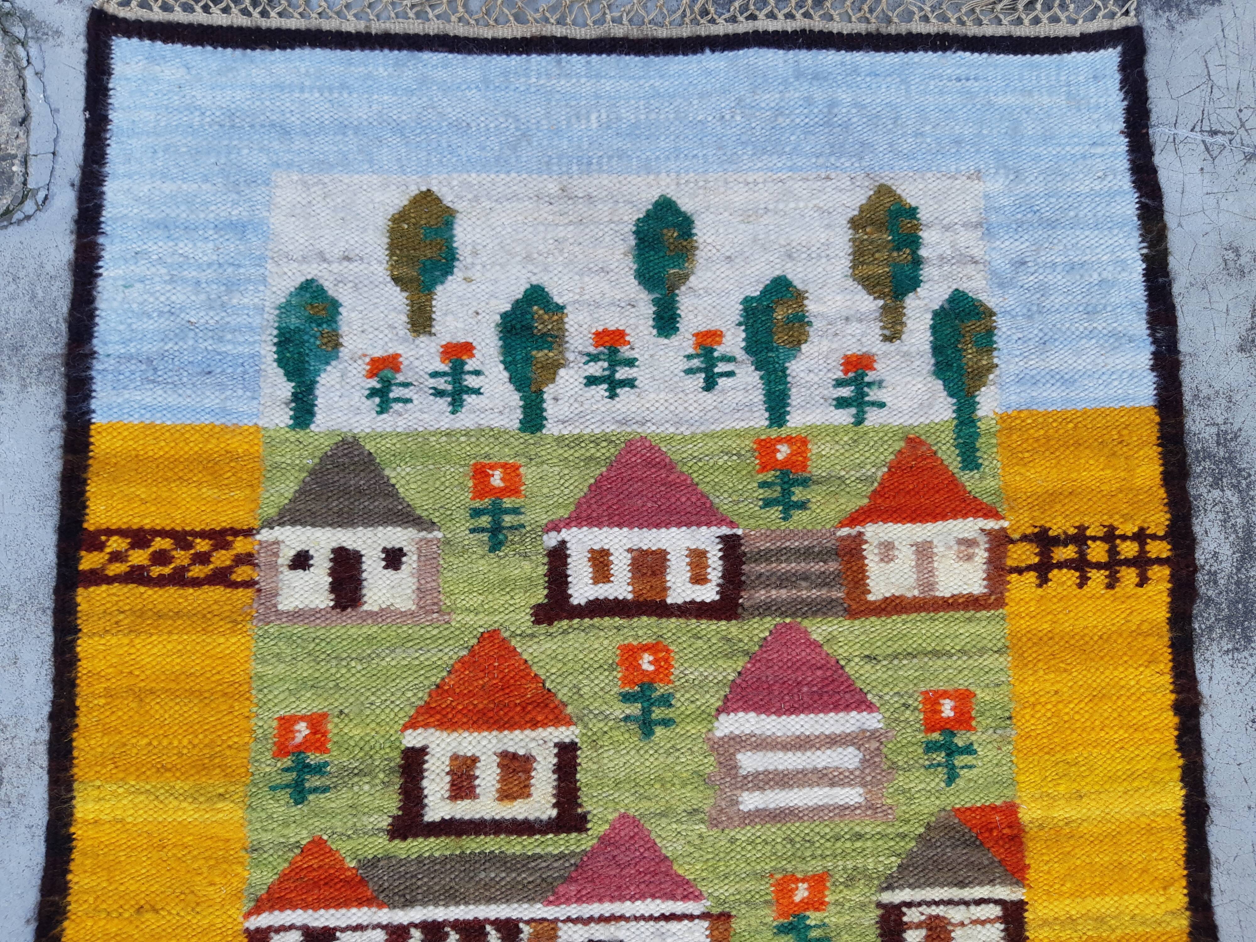 Kilim rug "Kolonia" by Piotr Grabowski for Cepelia handmade Poland 70s, 70x105