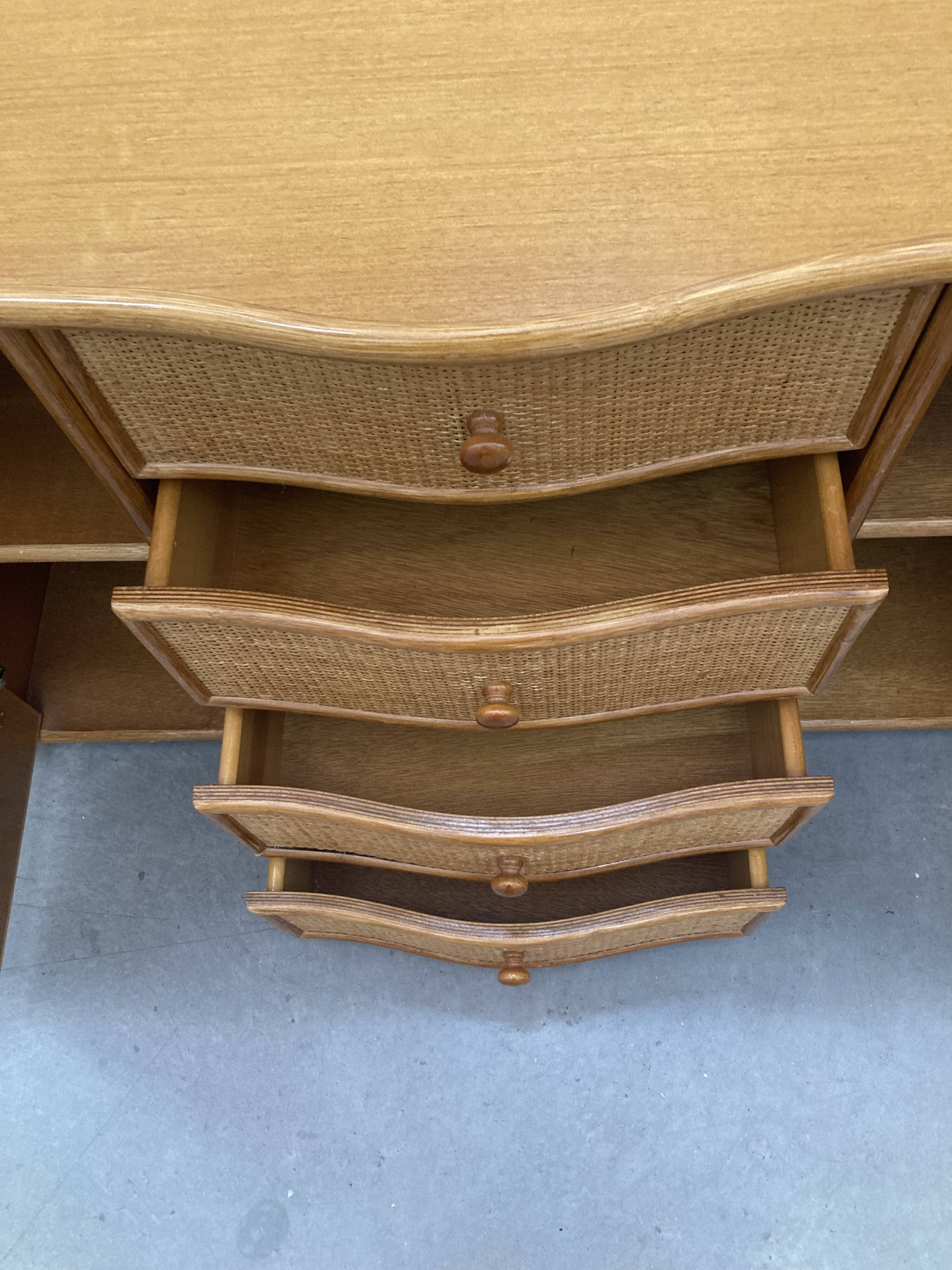 Vintage rattan sideboard with curved drawers, 1970s