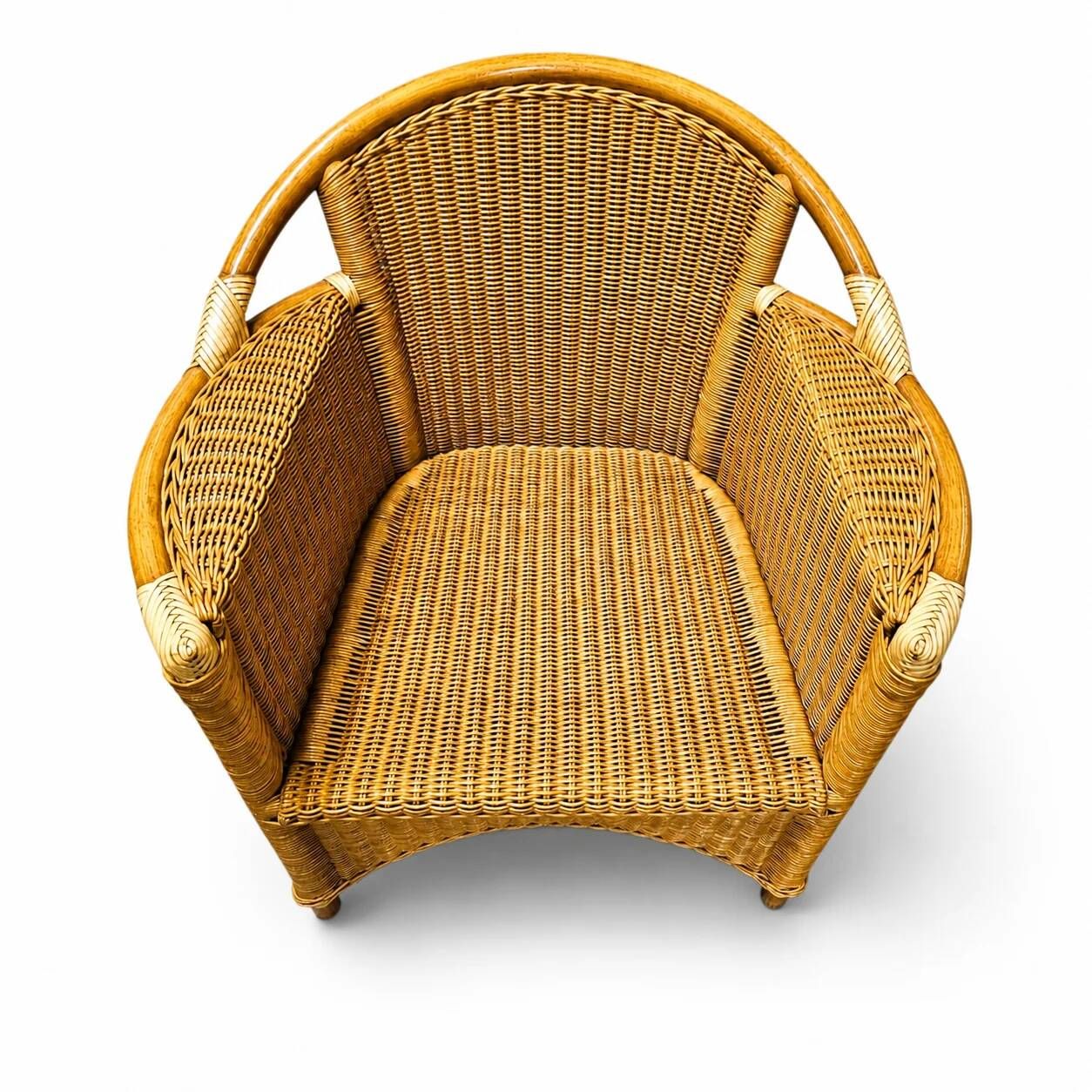 2 x wicker and bamboo patio chair / 1980s / faux suede / alcantara