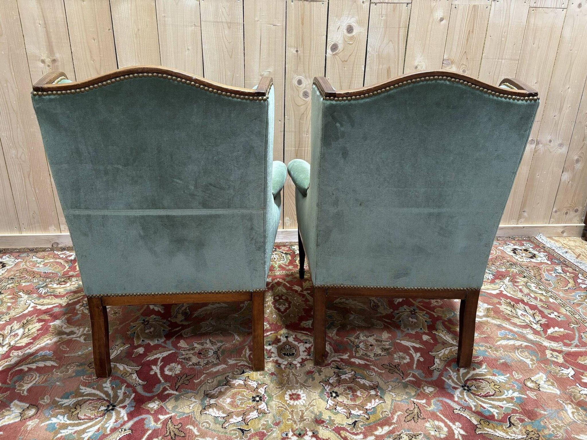 Pair of Louis XVI style wingback armchairs