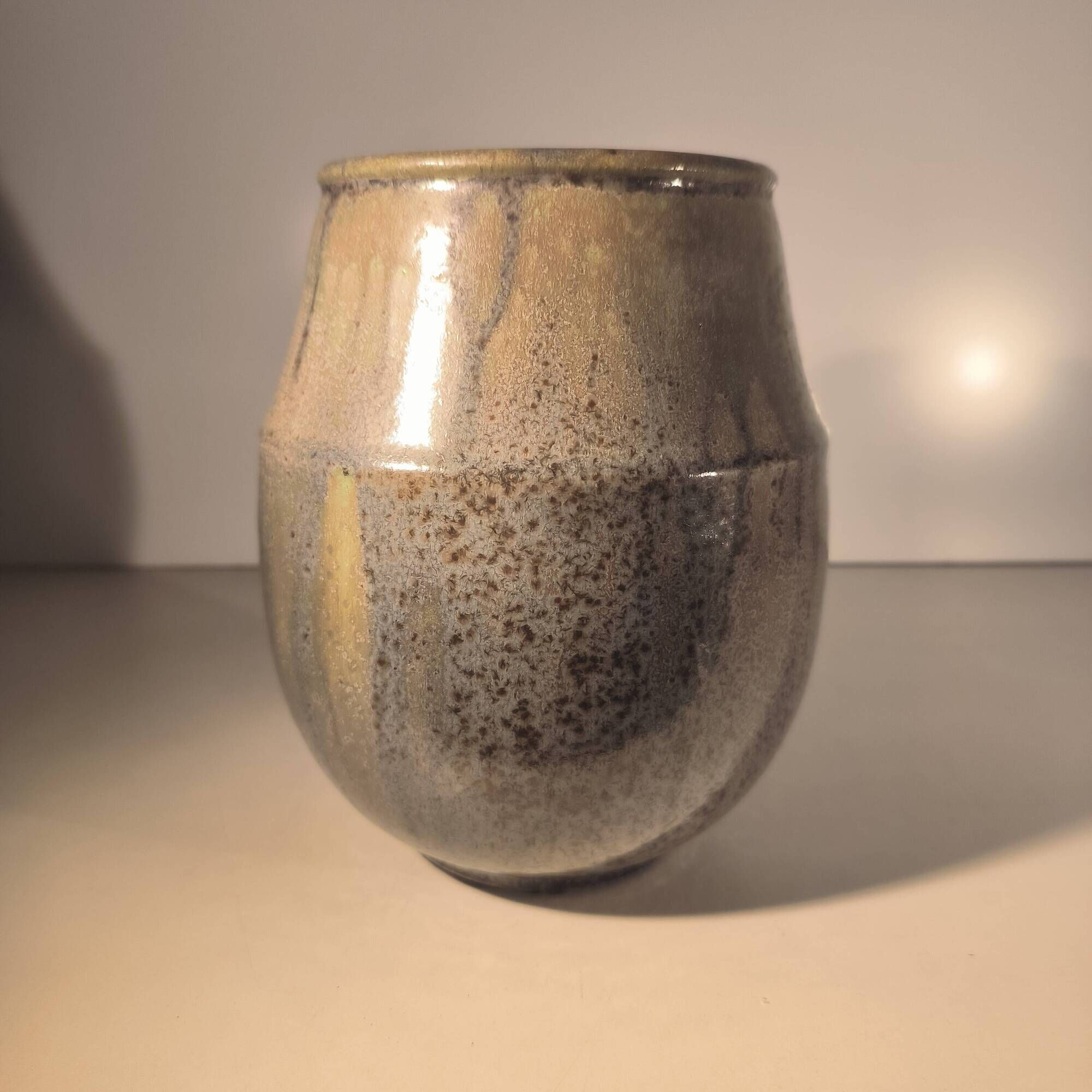 Cris agterberg & roger guerin in bouffioulx, art deco vase in green/blue stoneware