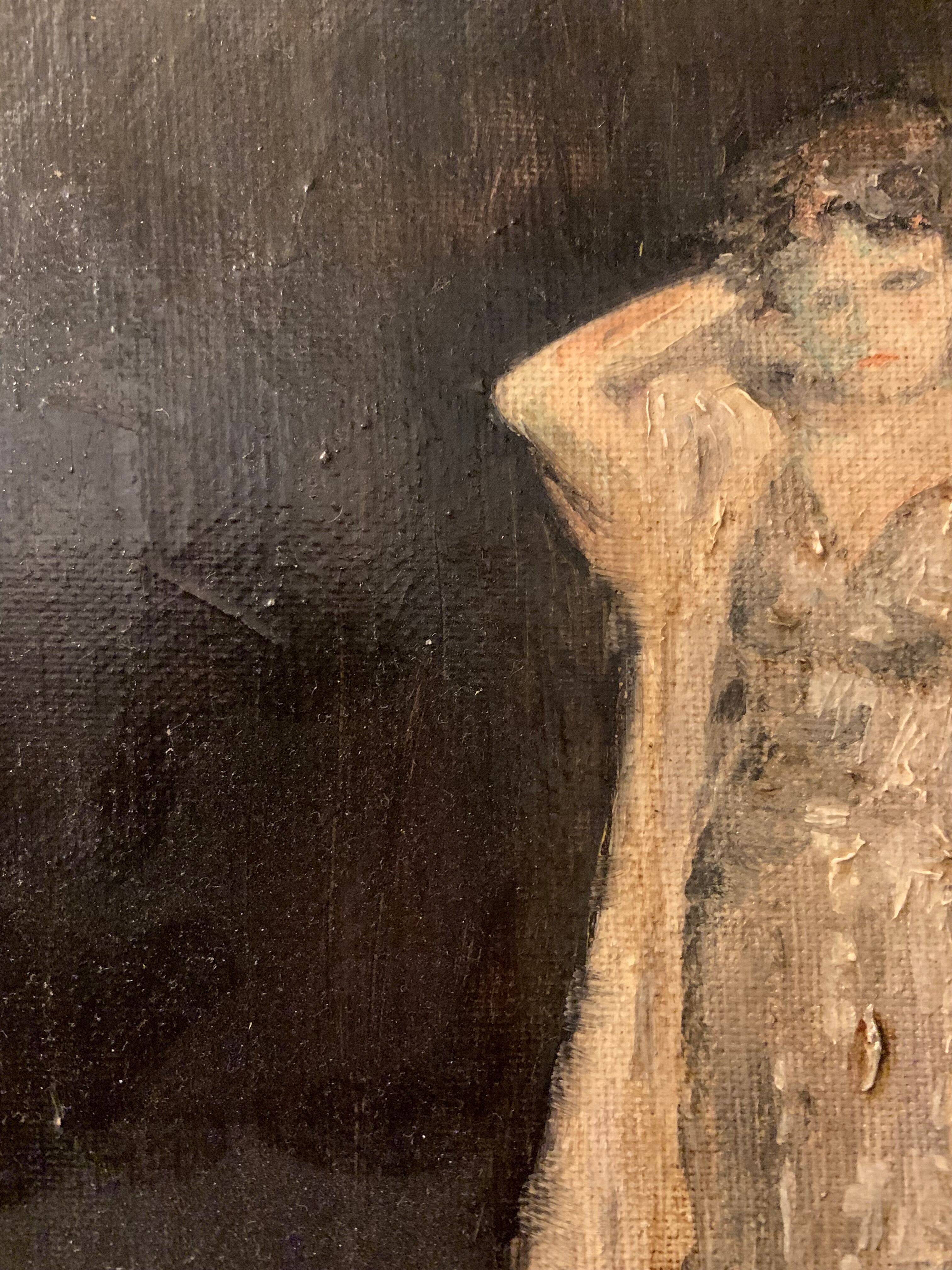 Oil on canvas signed female portrait the belle époque
