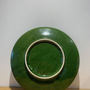 Vintage barbotine dish in the shape of a green cabbage leaf, Portugal