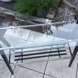 Console in black lacquered wood and chromed metal / vintage 60s-70s