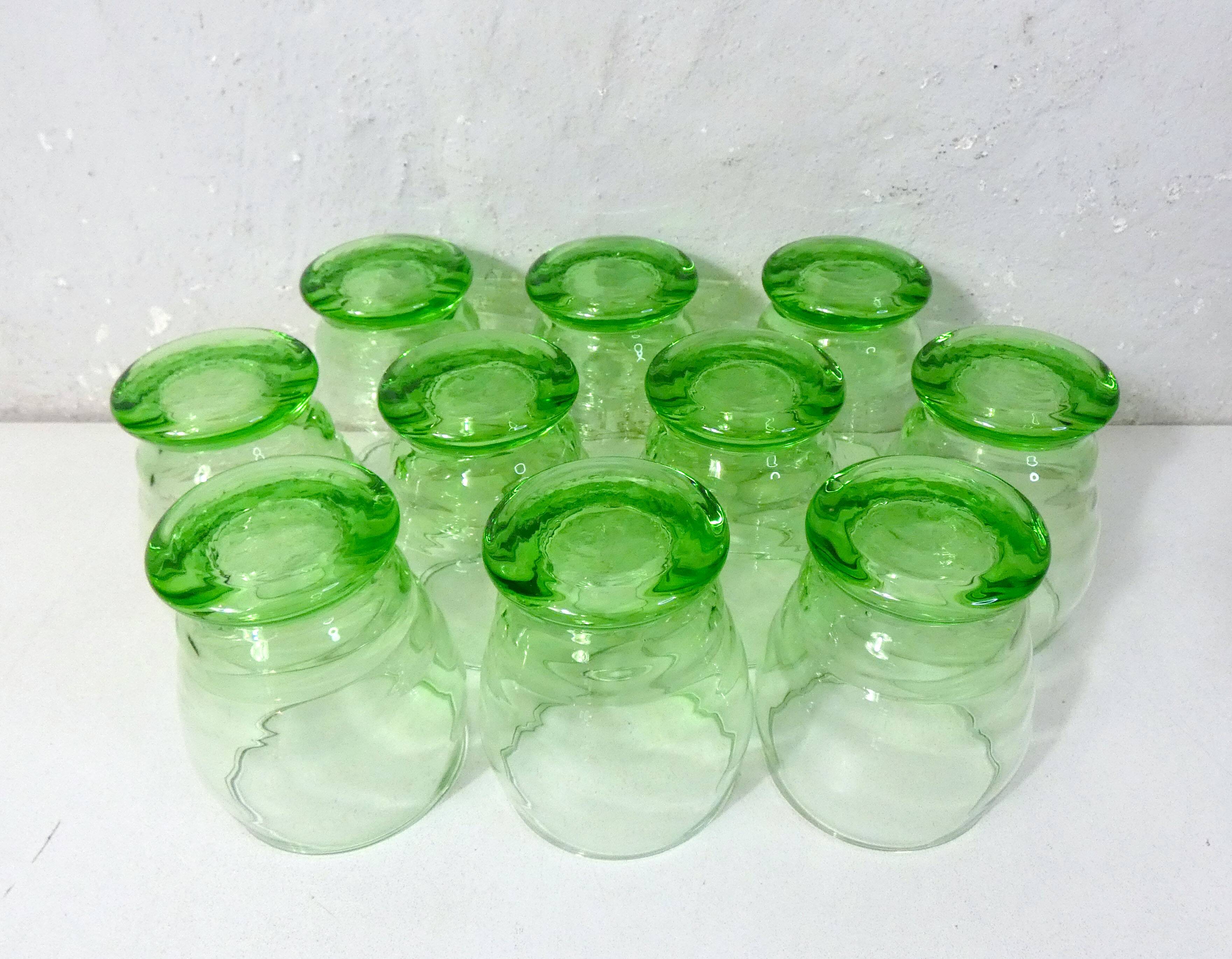 old service 10 water glasses and carafe in blown glass