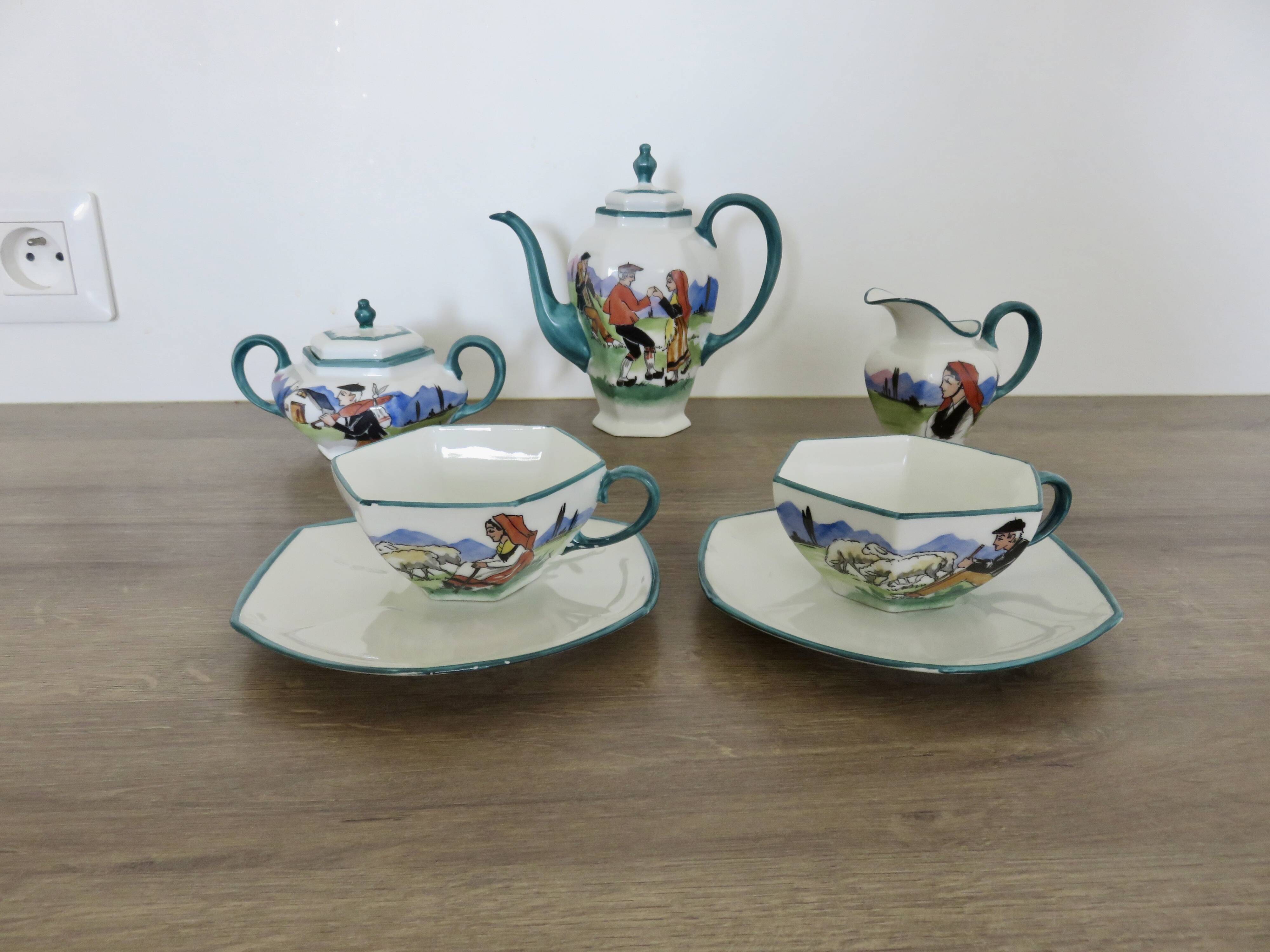 Basque ceramic René Gaïtaud, breakfast duo, 1960