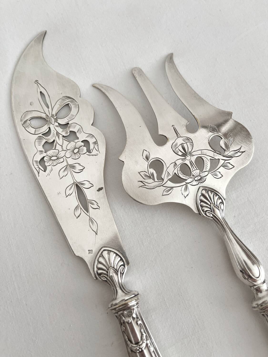 Antique silver and silver-plated fish serving cutlery