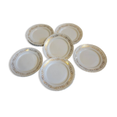 16 assiettes plates en porcelaine blanche et dorée d'Orchies