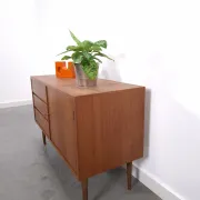 Vintage teak cabinet from the 1960s, sideboard with 3 drawers and a door.