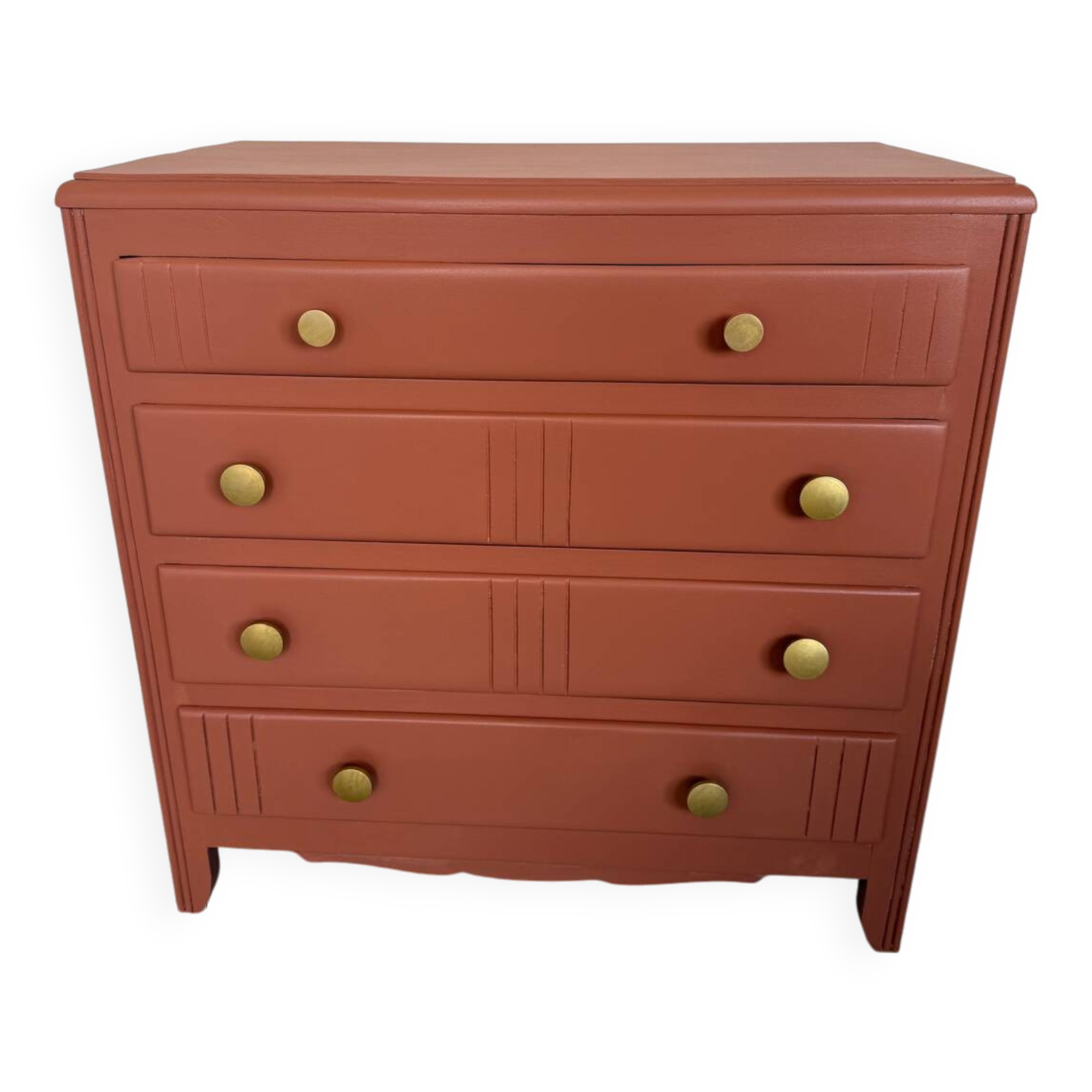 Vintage chest of drawers in terra cotta wood, art deco