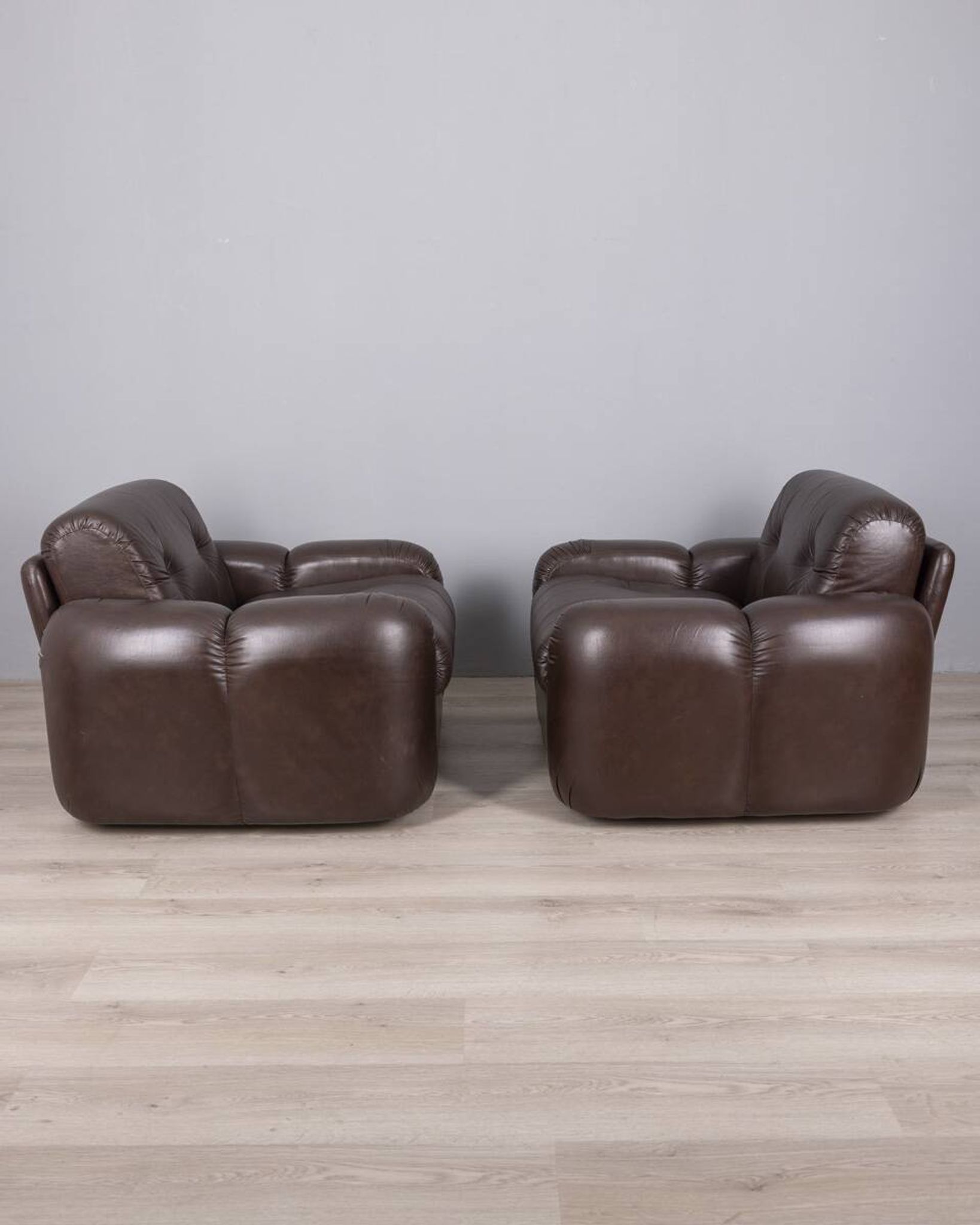 Pair of vintage 1970s brown leather armchairs designed by Ceriotti