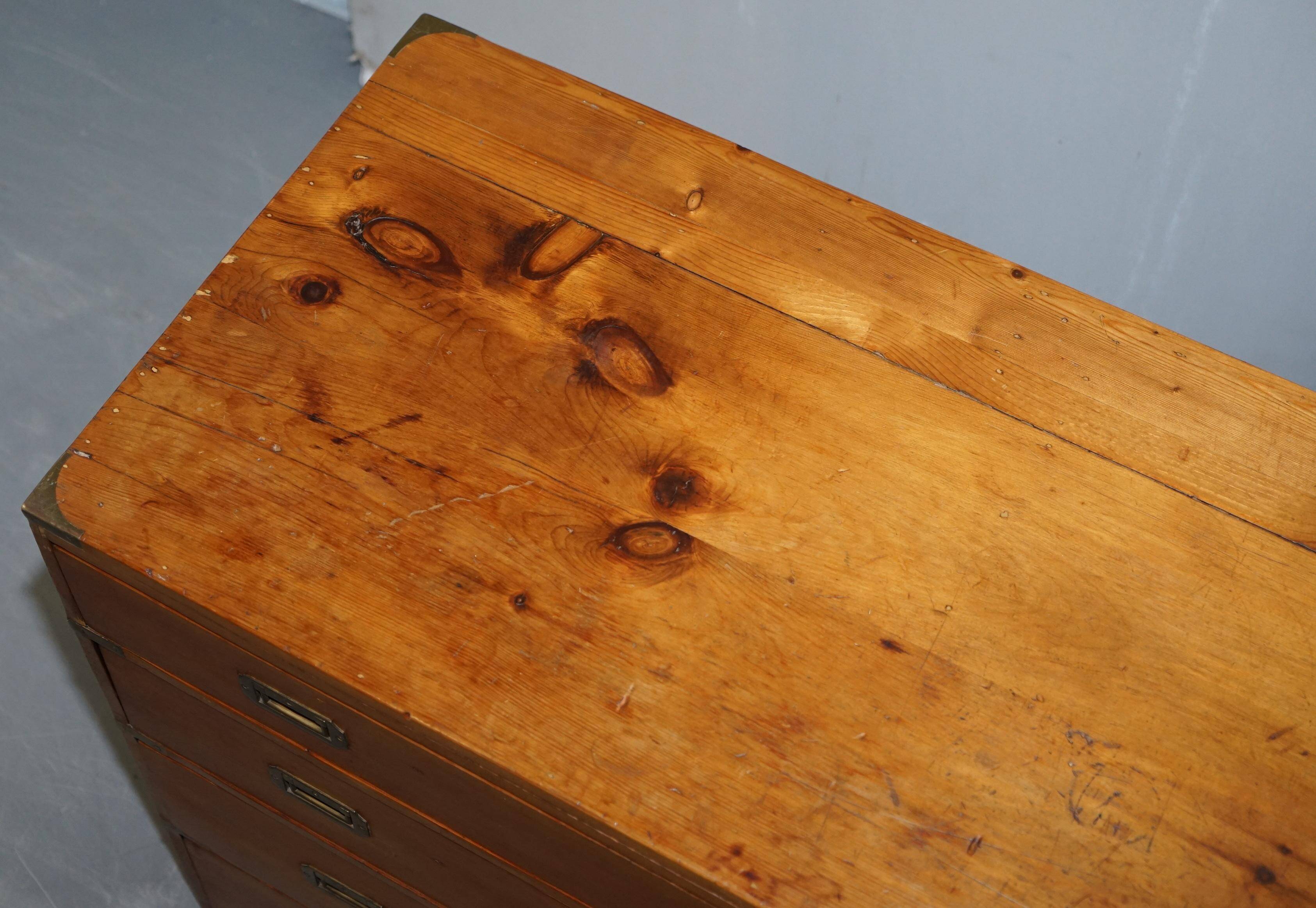 Victorian military pine commode with brass fittings.