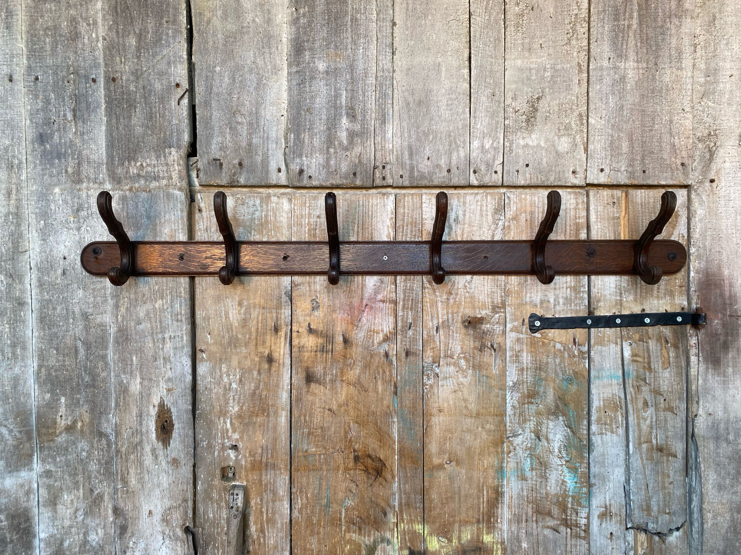 Porte Manteau Vestiaire Mural 6 Patères Bois Courbé Vintage #D740