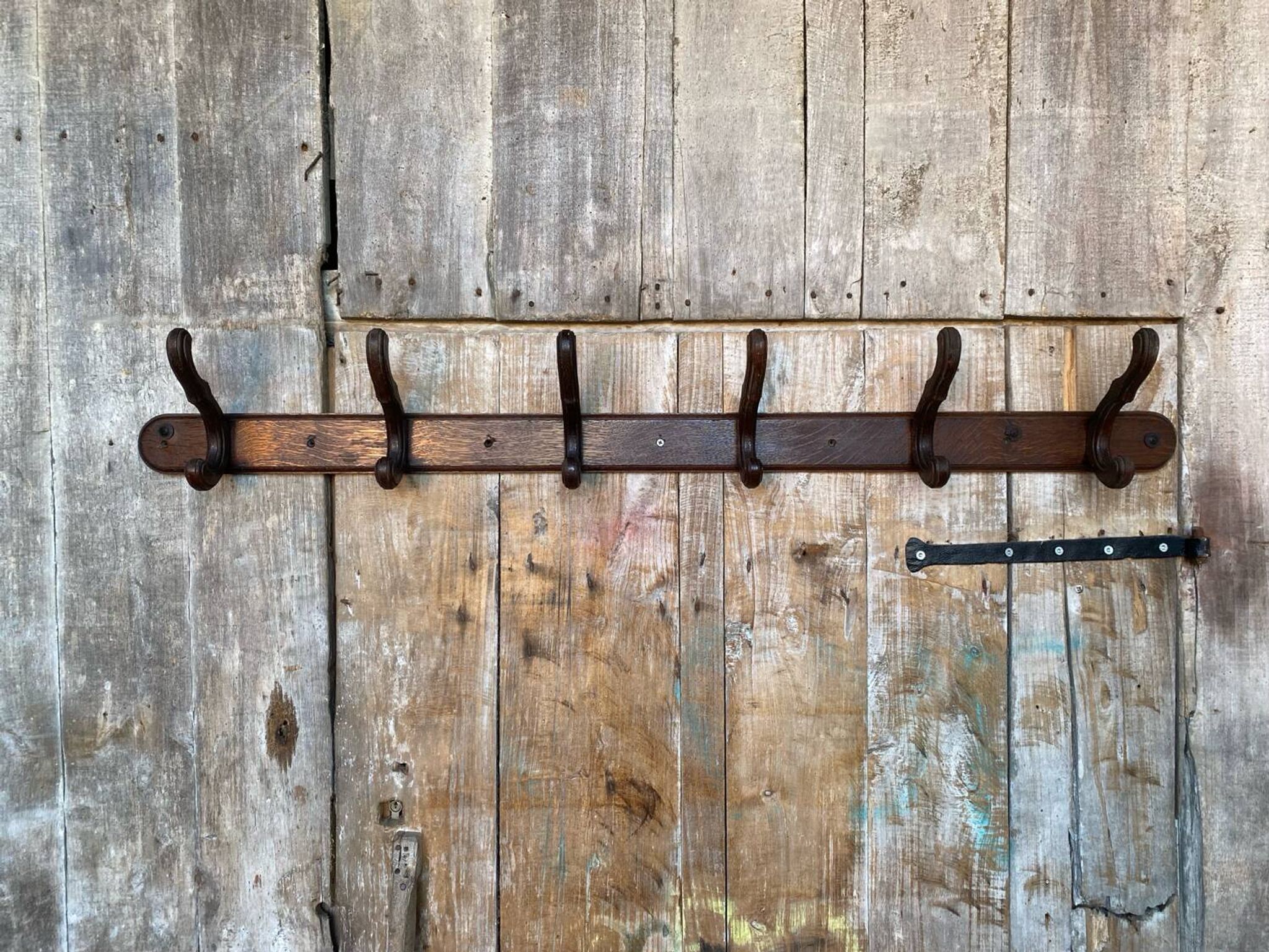 Wall-Mounted Coat Rack with 6 Curved Wooden Hooks Vintage #D740