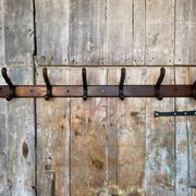 Wall-Mounted Coat Rack with 6 Curved Wooden Hooks Vintage #D740