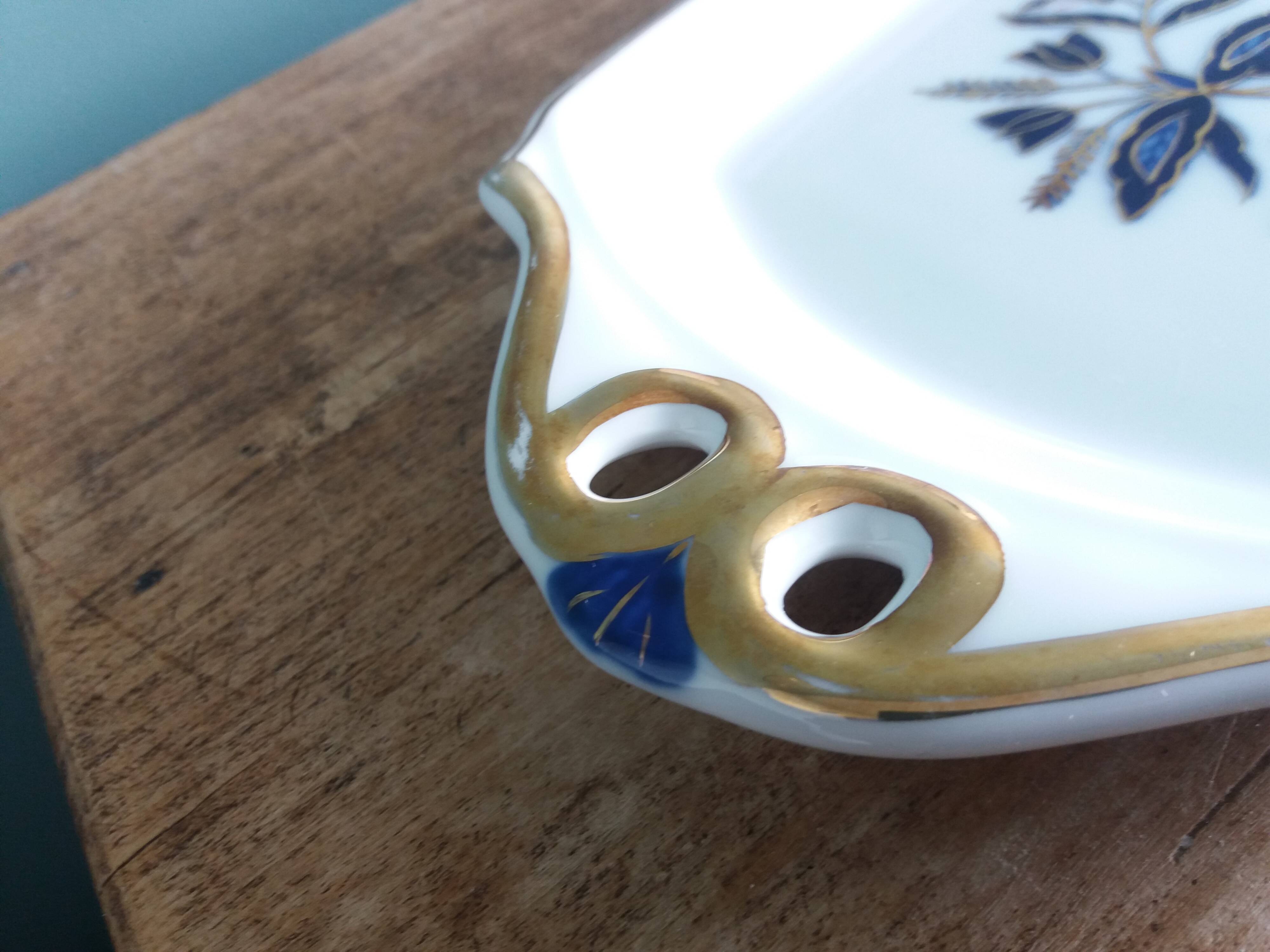 Victoria rectangular tray, hand-painted blue and gold porcelain decoration