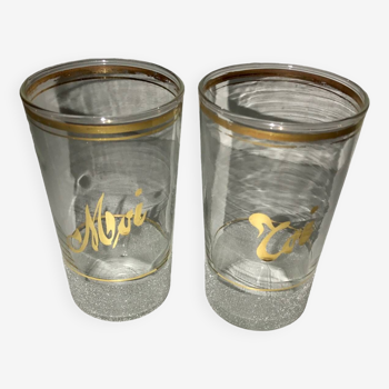 Set of two glasses you, me old