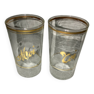 Set of two glasses you, me old