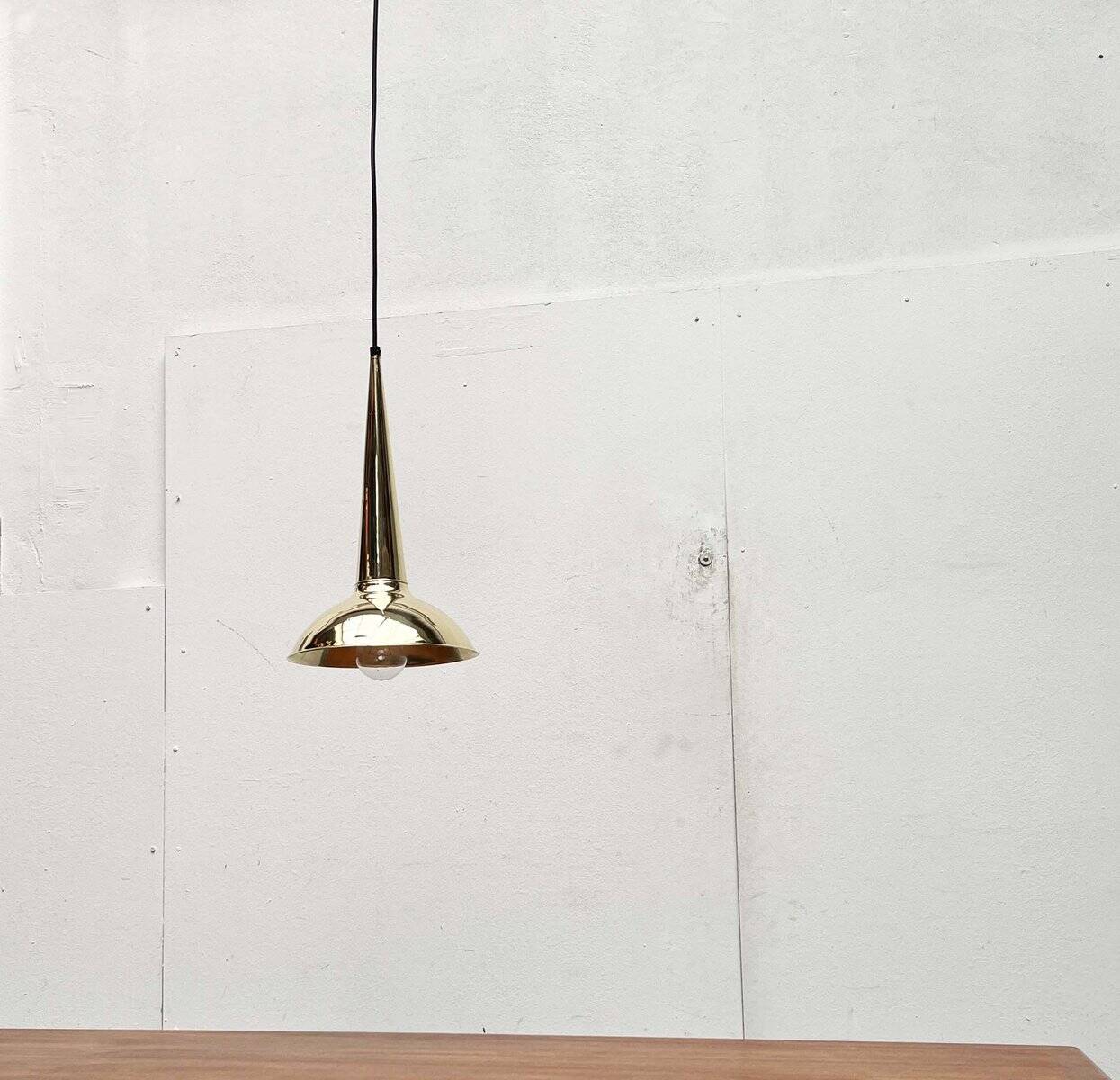 Danish mid-century brass cone pendant lamps, 1950s, set of 2.