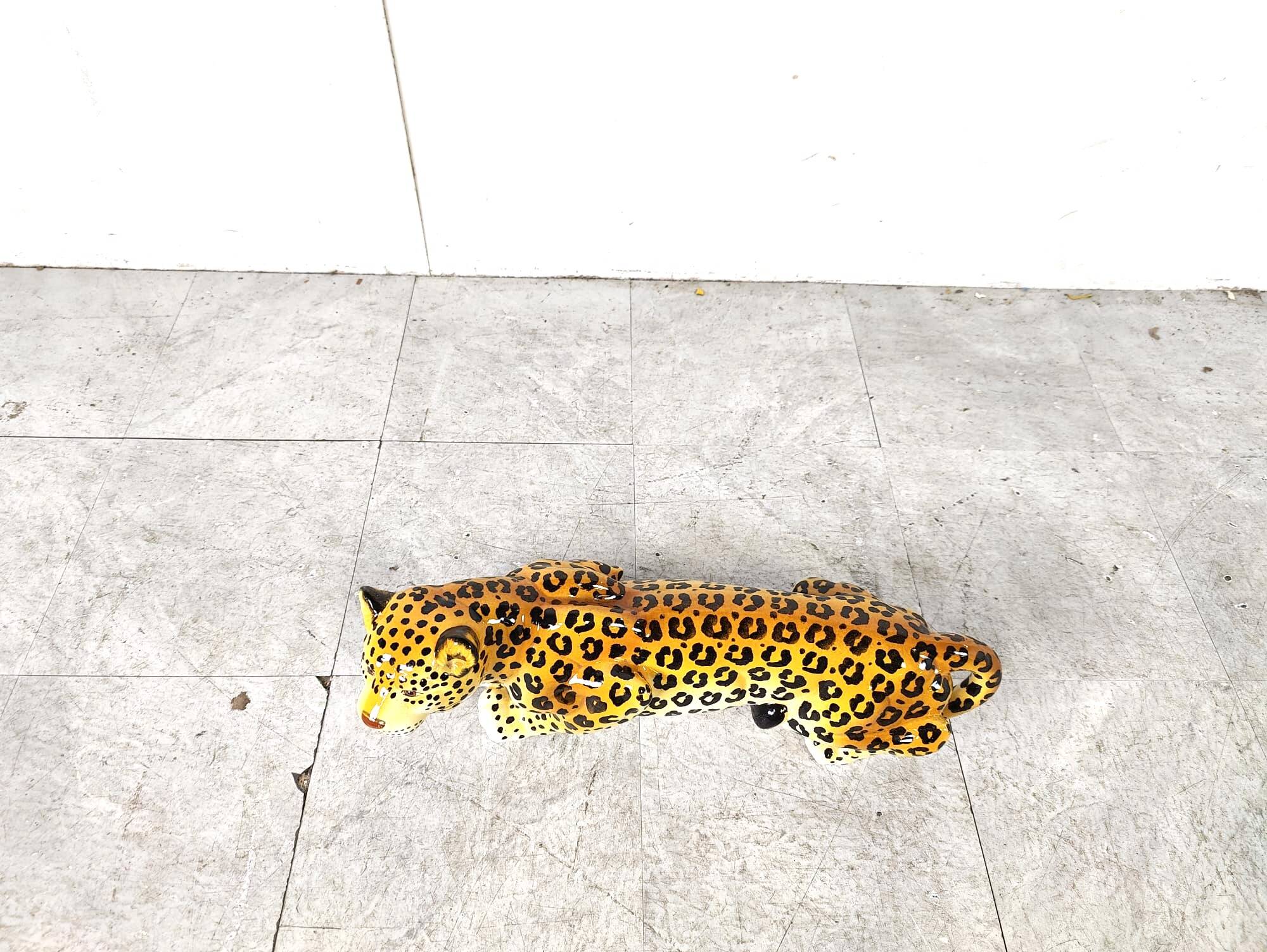 Ceramic Hand Painted Leopard, 1960's Italy