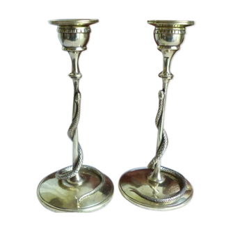 Pair of bronze candlesticks and brass 19th era