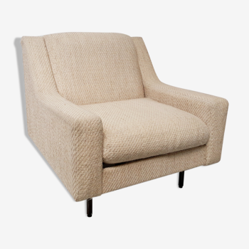 Fauteuil vintage tissu laine et pieds métal