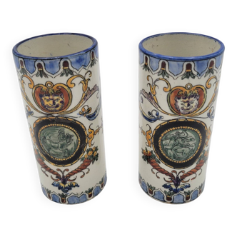 Pair of Gien scroll vases