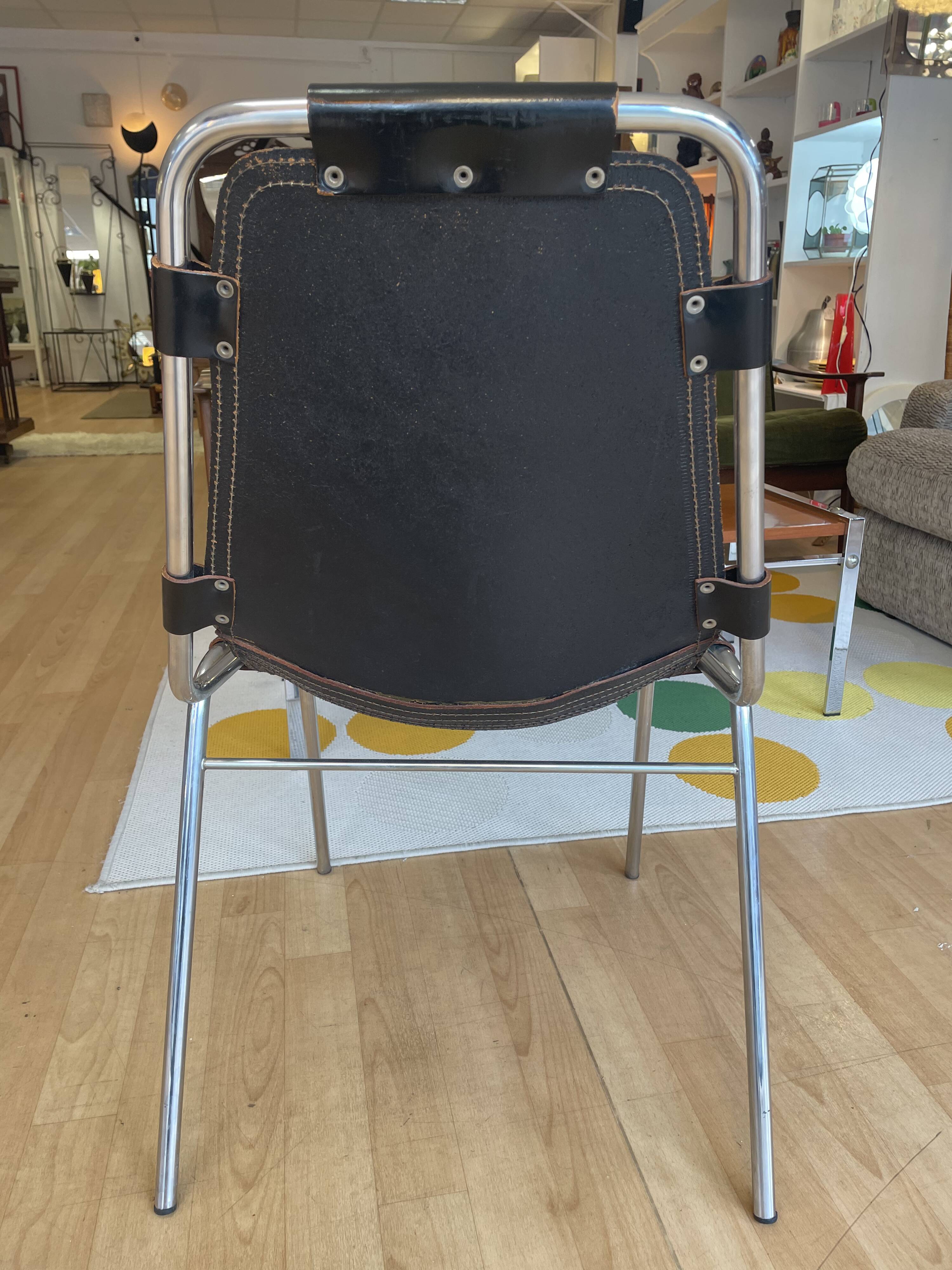 Dal Vera "Les Arcs" chair, black leather and chrome aluminum, 70s