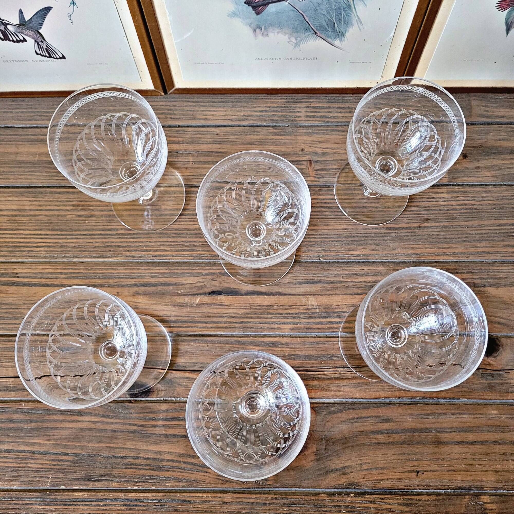 Guilloché crystal water (or wine) glasses, 19th-20th century (set of 6)