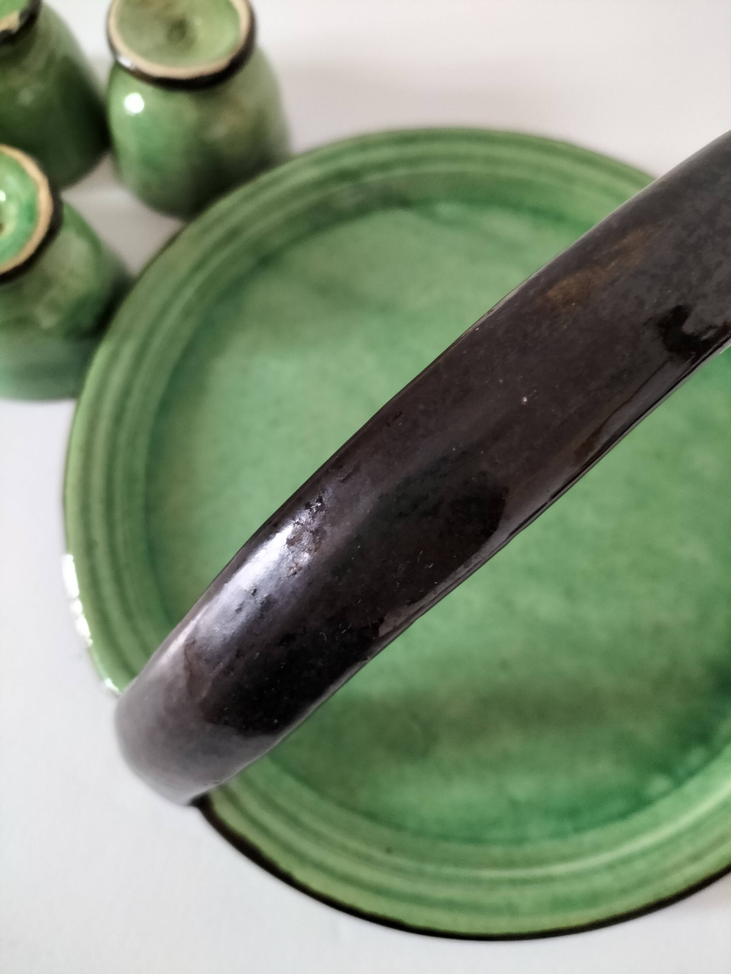 Plateau and its 4 ceramic workshop bowls - green Geneva