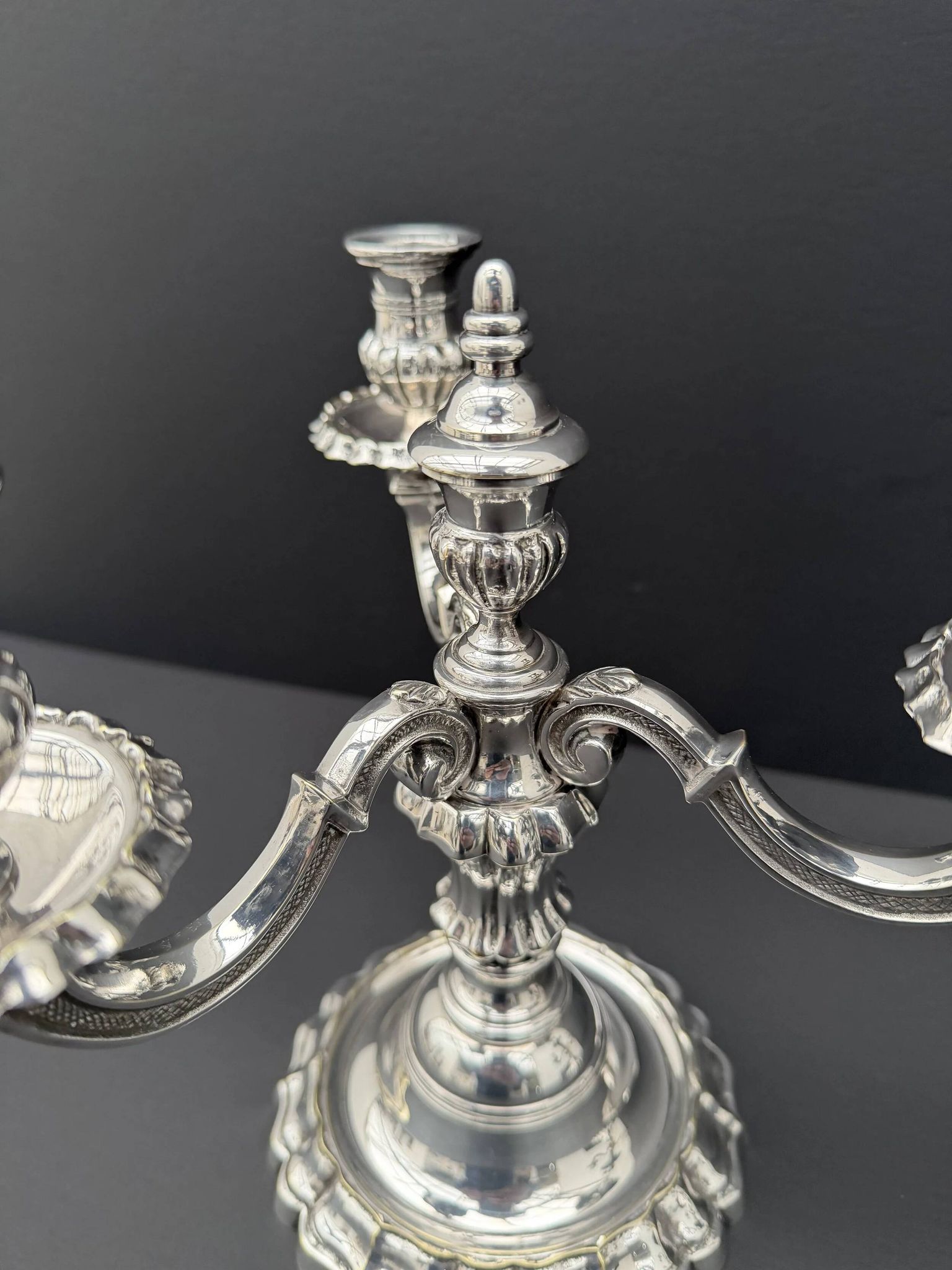 Pair of Chrysalia three-light silver-plated metal candlesticks