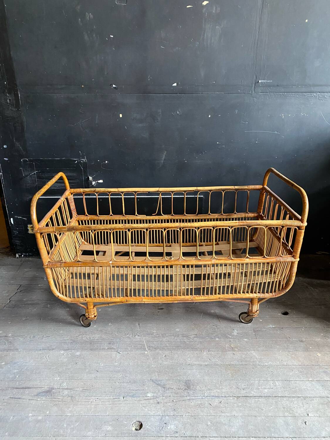 Vintage rattan and wicker children's bed