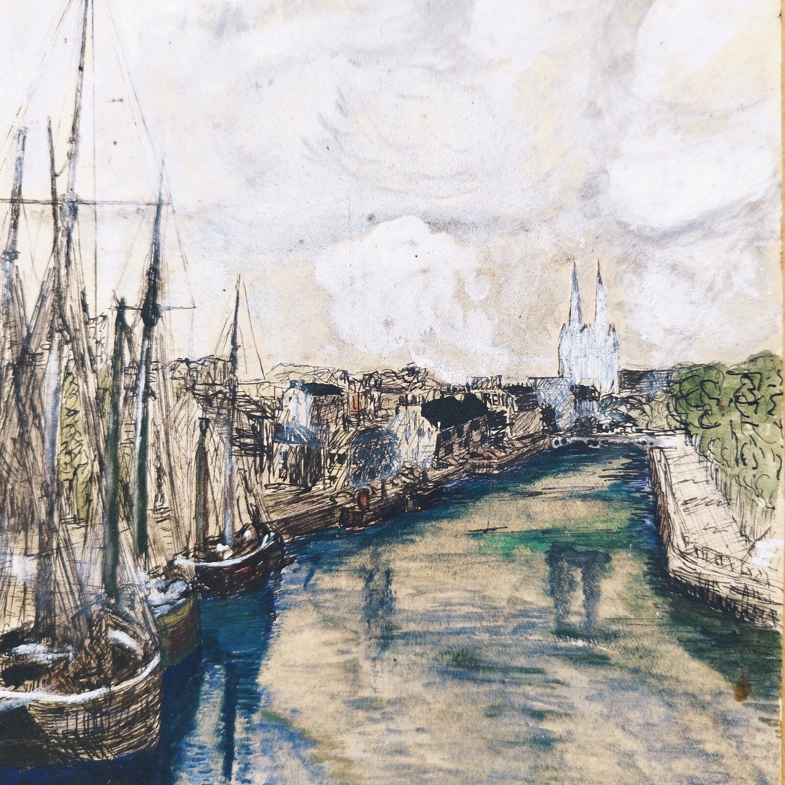 Drawing indian ink marine port table