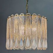 Murano Mazzega chandelier, iridescent white frosted glass, Italy 1960